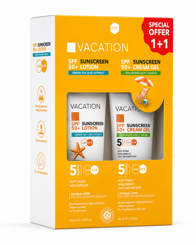 1 Vacation Sunscreen Lotion 120ml + 1 Vacation Sunscreen Cream Gel 60 ml