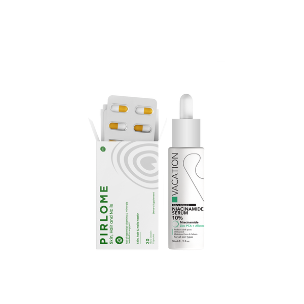 Vacation Niacinamide Serum 30 ml ( 10% + Zinc PCA )+Pirlome For Skin, Hair & Nails